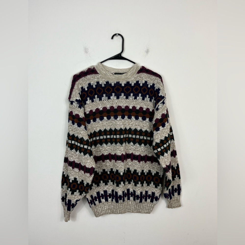 Vintage Patterned Crewneck Pullover Sweater Sz M